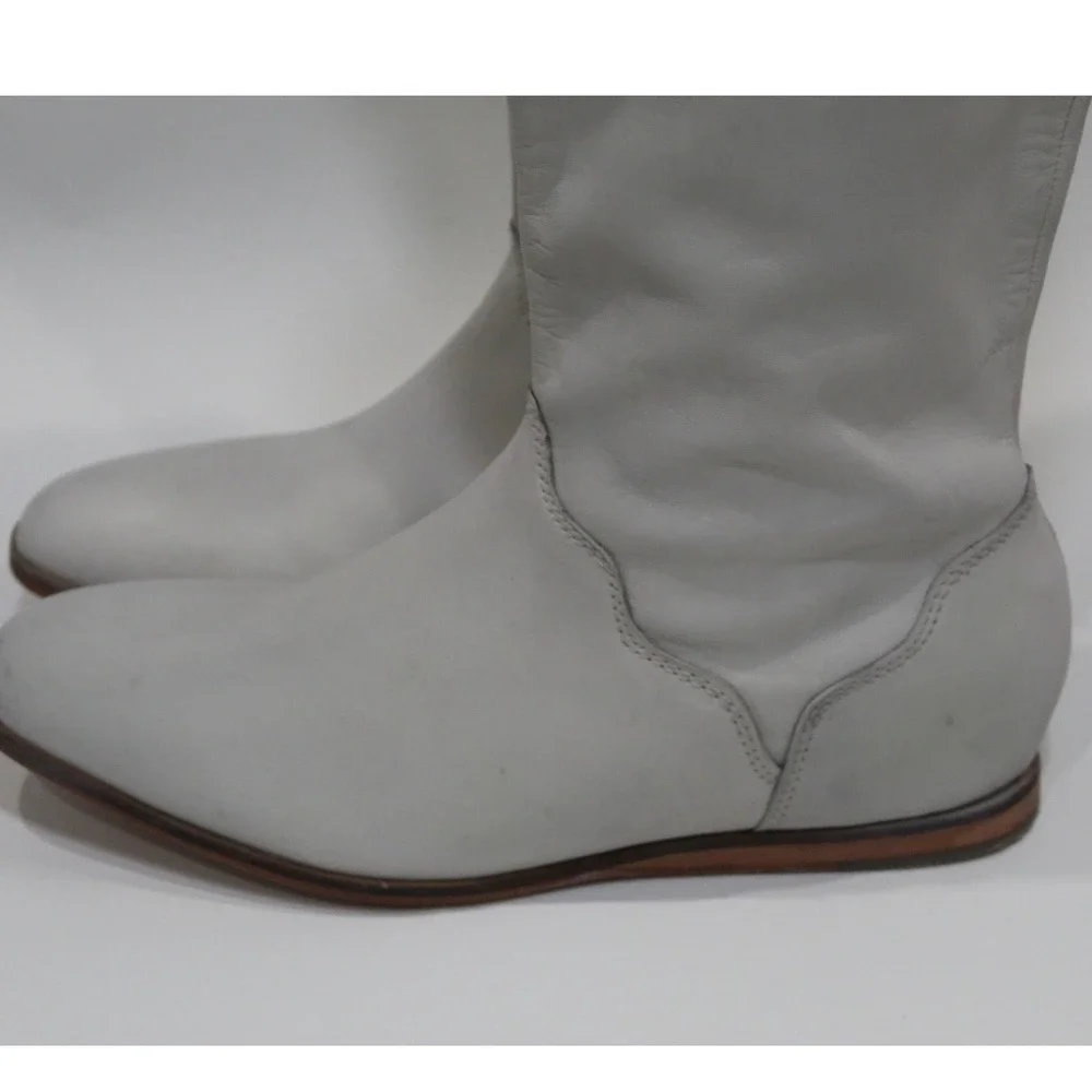 Vintage Foundry Co Women's Light Gray Leather Tall Fold Over Boots  8.5‎ VFL285